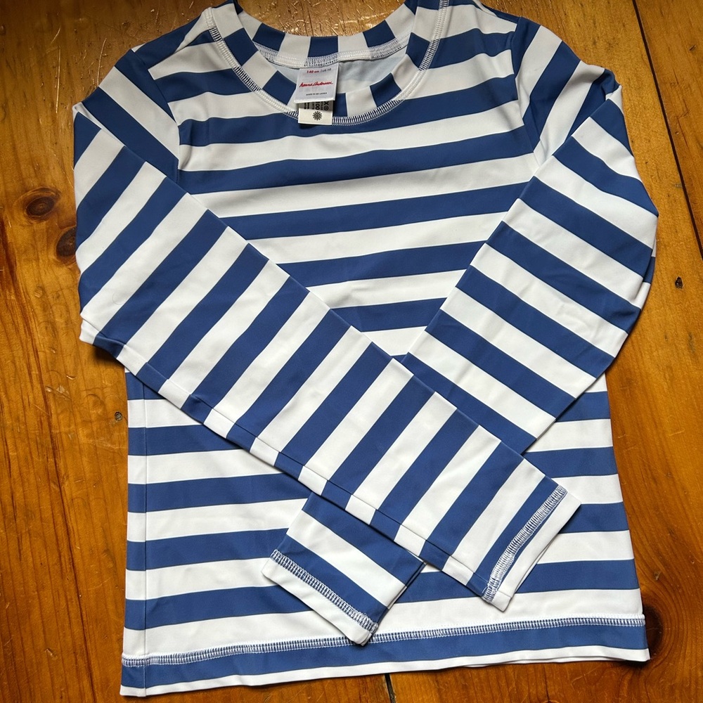Hanna Andersson Navy and White Striped Swim Top